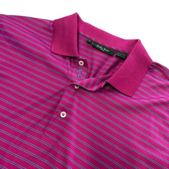 Bobby Jones Mens Large Pink &‎ Blue Striped Golf Polo, Bobby Jones Mens 430 - Picture 1 of 14